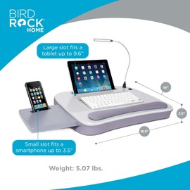 Sofia + Sam Multi Tasking Memory Foam Lap Desk with USB Light (Silver) | Supports Laptops Up to 15 Inches