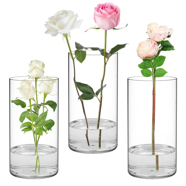 SUREAM - Jarrón central de plástico transparente con flores, juego