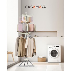 CASAMAYA Clothes Drying Rack Foldable, 79.5 inch 3 Tier Laundry Drying Rack with Rotating Clothes Rail for 27 Pieces of Clothes and 24 Clips for Hanging Socks,Space Saving, White and Silver CDR003W01