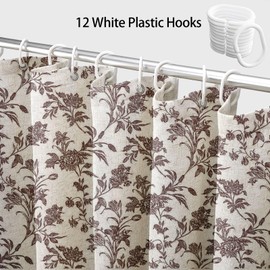 WOUVMA Long Brown Shower Curtain Floral Cotton Linen Cottagecore Shower Curtain for Bathroom 78" L x 72" W