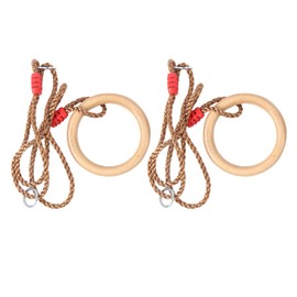 2PCS Wooden Gymnastics Rings, Climbing Children Rings Hanging Rings Strong Load‑bearing with Ropes and Hanging Buckles for Children Sports