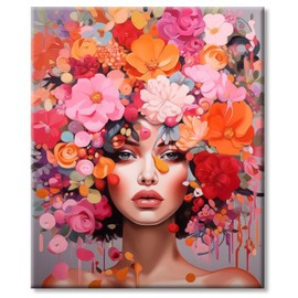 AG.AIIEU Malen nach Zahlen Erwachsene Frau Blume, DIY Handgemalt Anfänger Ölgemälde set - Paint by Numbers Mit 3 - Pinseln und Acrylfarbe leinwand Kit