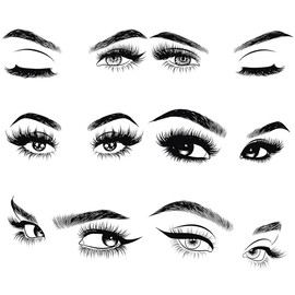 6 Pieces Black Woman Beauty Eyes Wall Decal DIY Fashion Eyelash Eyebrow Wall Stickers Peel & Stick Living Room Girls Bedroom Office Beauty Salon Wall Decor Art Windows Doors Mirrows Decorations