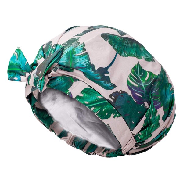 Auban Shower Cap Reusable,Ribbon Bow Bath Cap Large Design With Waterproof Exterior for All Hair Lengths,Great for Girls Spa Home Use,Hotel and Hair Salon (Green)