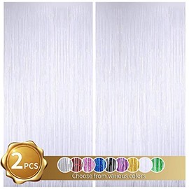 BEISHIDA 2 Pack Foil Fringe Curtain,White Tinsel Metallic Curtains Photo Backdrop for Wedding Engagement Bridal Shower Birthday Bachelorette Party Stage Decor(3.28ft x 6.56 ft)