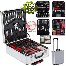 799 Piece Tool Kit,Household Machinery Repair Kit,Automotive Universal Repair Tool Kit with Aluminum Alloy Trolley Case Storage Box,Ideal for Manual Repairs,Daily Home Maintenance
