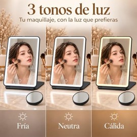 Espejo con Luz de Viaje Plegable,Espejo Maquillaje y Espejo Pequeño