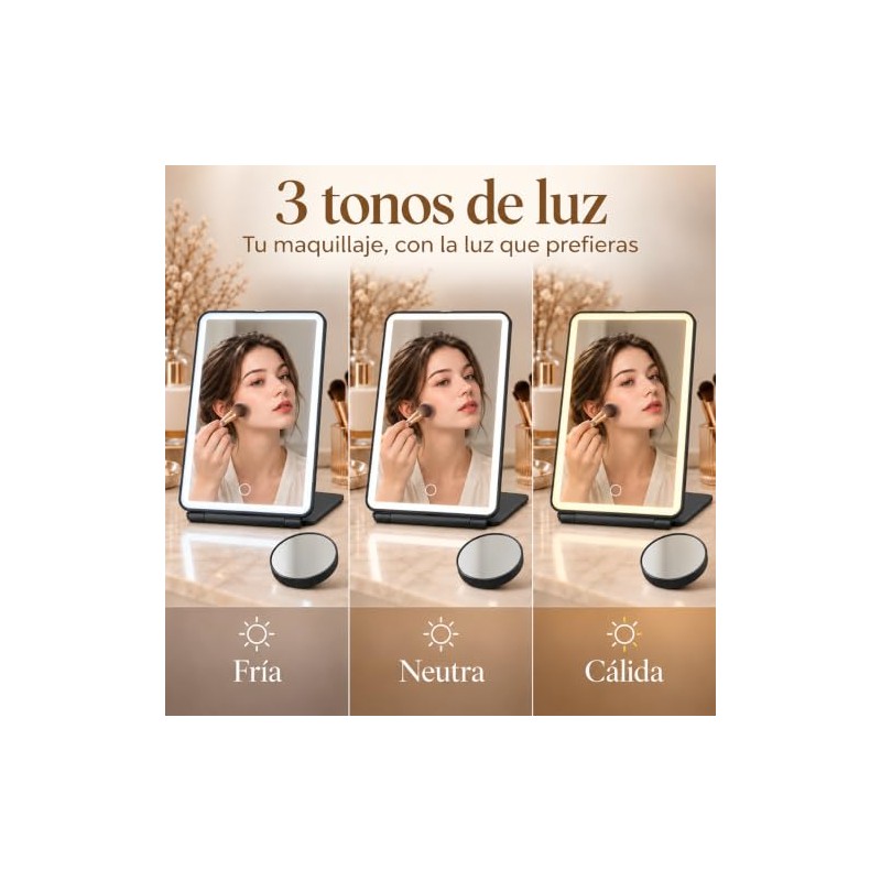 Espejo con Luz de Viaje Plegable,Espejo Maquillaje y Espejo Pequeño