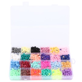 Clay Beads DIY 24 Colors Soft Pottery Flat Round Bead Kit Case for Jewelry Necklace Bracelet Accessories Decoration