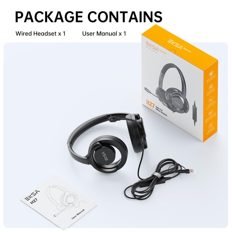 EKSA H27 USB Computer Headset with Microphone for Work, PC