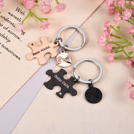JSDDE Couple Key Rings with Engraving Beste MAMA/Bester Papa der Welt Cute Puzzle Pendant Creative Design Keychain Key Ring Gift for Mother Father, Black, rose gold