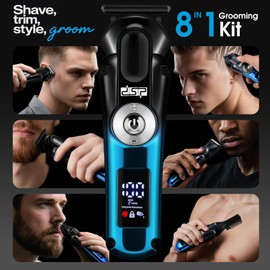 DSP Men's Grooming Kit, Beard Trimmer for Men, Nose Trimmer, Body Trimmer, Foil Shaver, T-Blade, Mustache, Cordless Hair Trimmer, IPX6 Waterproof,2 Speeds Adjustable, Gift for Men (Blue)