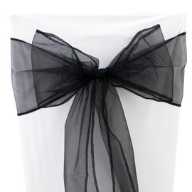 Time to Sparkle 50PCS 17x280cm Organza Chair Sashes Wider Fuller Cover Party Decoration Bow Sashes for Wedding -Black