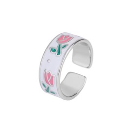 IMINI Fashion Rose Flower Band Ring for Women Girls Statement Minimalist Enamel Flowers Adjustable Open Wrap Finger Rings Comfort Fit Elegant Wedding Anniversary Birthday Jewelry Gifts