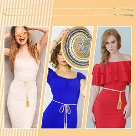 Giantree Tassel Braided Waist Belt for Women, Skinny Tassel Braided Bowknot Waist Rope Belt for Skirt Dress(Gold)