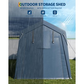 6x6 FT Outdoor Storage Shed, Portable Carport with Roll-up Ventilated Zipper Door and Windows, Heavy Duty Waterproof Tarp, Storage Sheds for Motorcycle, Bike, Firewood, Garden Tools