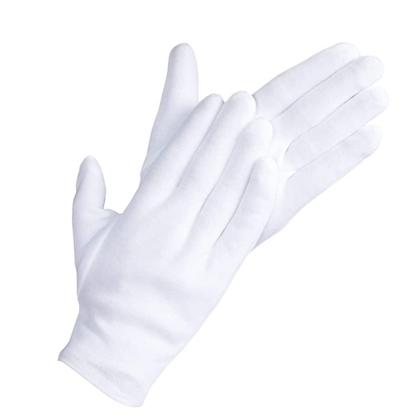White Cotton Gloves for Eczema, Dry Hands, Moisturizing, Inspection, Coin