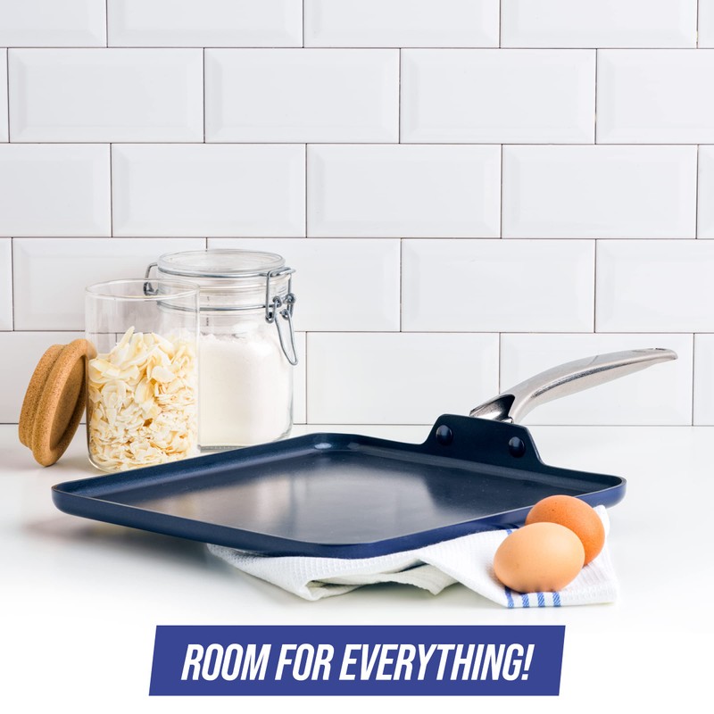Blue Diamond 11" Nonstick Square Griddle Pan, Non Toxic PFAS-Free