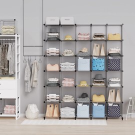 HOMIDEC Closet Organizers and Storage, 9 Cube Storage Organizer, Portable Closet Organizer Cubes Shelves for Clothes, Bedroom, Wardrobe, Kids Room, Bathroom, Grey