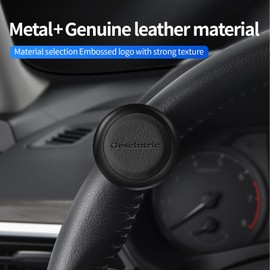 Car Steering Wheel knob Metal Sport knob Cow Leather Cover Spin Suicide knob fits Any car, Truck, Golf cart, Lawn Mower, Boat (Black Cowhide)
