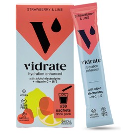 ViDrate Electrolytes Powder - Hydration Sachets Packed with Vitamins - Zero Sugar Rehydration Sachet, No Artificial Sweeteners, Preservatives by ViDrate - Strawberry & Lime Large Pack, 30 Electrolytes Sachets