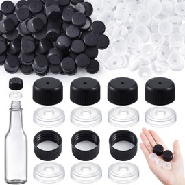 Burbell 200 Pack Hot Sauce Bottle Black Screw Caps and Dripper Insert Orifice Reducers Fitments Bulk Leak Proof Replacement Set for 5 oz 10 oz Woozy Bottles Hot Sauce(100 Caps+100 Stoppers)