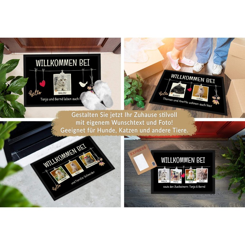 PfotenSchild Doormat with Saying "Willkommen bei " (Welcome to German