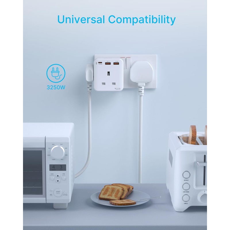 Multi Plug Adaptor with PD 20W Fast Charge USB C