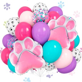 32PCS Sky Paw Print Dog Balloons - Cartoon Dog & Paw Print Balloons for Girl's Birthday Party (Pink Paw)