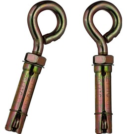 YoiYee M10 x 70mm Masonry Expansion Anchor Eye Bolt with Hex Nut, Yellow Zinc-Plated Steel Screw Eyeblot with Ring for Heavy Duty Fixing - 2 Pieces