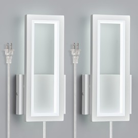 FDPBY Modern White Plug in Wall Sconce Set of Two 18W Indoor LED Simple Wall Fixture 6000K Rectangle Vanity Wall Lights for Living Room Bedroom Hallway Stairs…