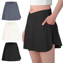 BIG ELEPHANT Girls Skorts – 2-in-1 Flowy Shorts with Built-in Liner and Pockets, Elastic Waist for Sports, Dance, School