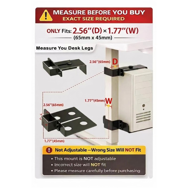 Under Desk PC Mount, No-Drill CPU Holder for 65x45mm Standing
