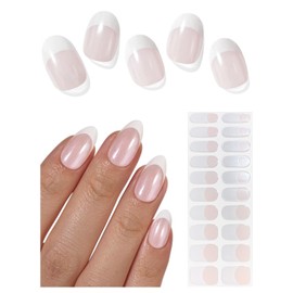 AutyaMee Semi Cured Gel Nail Strips (Chrome White French), Glazed, Pearl, 20 Pcs Gel Nail Wraps, Stickers, UV Light Required