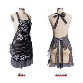 Alex Virtue Vintage Floral Apron for Women with Functional Pockets Adjustable Neck Strap for Cooking Baking Mother's Gift, Dark, One Size