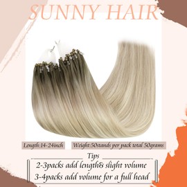 Sunny Hair Micro Bead Hair Extensions Human Hair Blonde Ombre 50G Micro Hair Extensions Human Hair Remy Micro Loop Hair Extensions Real Human Hair Balayage Cool Ash Grey Mix Platinum Blonde 16inch