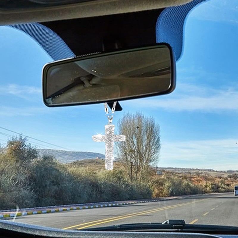 Bling Car Rear View Mirror Accessories Hanging Pendant,Cross Crystal Rhinestone