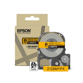 Epson LABELWORKS 212BMYPX Genuine PET (Polyester) Tape Cartridge - Black on Matte Yellow Designer Craft Label Maker Tape - 1/2" (12MM) Wide, 26'