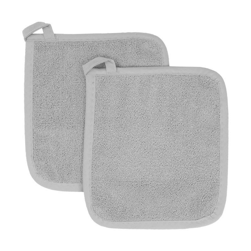 100% Cotton Terry Pot Holders for Kitchen, 2-Pack, 8.5"x8.25" Titanium