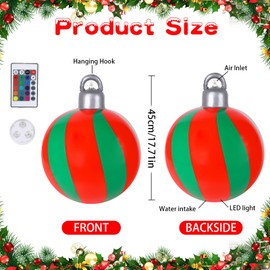 Light Up PVC Inflatable Christmas Ball, 40cm Christmas Inflatable Ball with LED Light Outdoor Christmas Inflatable Decorated Ball with Remote Control (Red Green)
