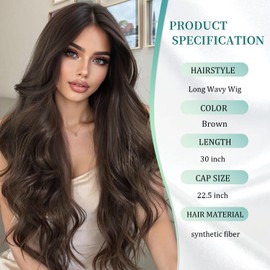 Brown Long Wavy Wig 28 Inch Middle Part Wavy Synthetic Wigs for Women Natural Looking Heat Resistant Fiber Wig for Daily Party Use