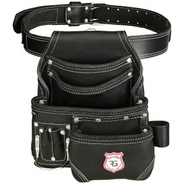 Rig Gears Leather Tool Belt 8 Pockets Leather Tool Pouch | Carpenters Tool Belts For Men Construction Tools Apron Tool Bag Organizer Utility Pouches (Black, Standard)