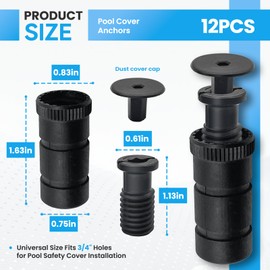 12 Pack Pool Cover Anchors for Concrete and Paver Deck, Suitable for in Pools, Size Fits 3/4" Hole, Durable PPS Polyphenylene ，Sulfide Pool Anchors with Head Screw Bolts