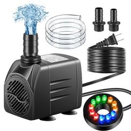 pamaner Submersible Pump, Small Fountain Pump with Tubing, Submersible Water Pump for Aquarium Fish Tank Indoor or Outdoor Pond Fountain Hydroponics Statuary (25W 400GPH, With Led Light)