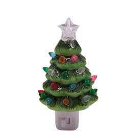 Wowser Ceramic Christmas Tree Night Light, Festive Holiday Decor, 6 Inches (Green)
