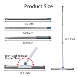 Drcoevo Magic Broom Sweeper, Silicone Broom, Household Squeegee with Adjustable Long Handle for Cleaning Floor, Bathroom, Kitchen, Window, Glass, Water, Pet Hair Grey