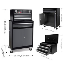 AIRAJ PRO Rolling Tool Chest with Wheels,Double Door 4-Drawer Metal Tool Box,2 in 1 Detachable Tool Cabinets with Locking System for Garage,Warehouse,Workshop, High Capacity Tool Chest with Liners