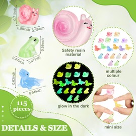 Huwena 115 Pcs Luminous Mini Figurines Include 40 Pcs Luminous Mini Resin Lizards 40 Pcs Glow in The Dark Tiny Snails Bulk and 35 Pcs Glow in The Dark Frog Miniatures for DIY Garden Dollhouse