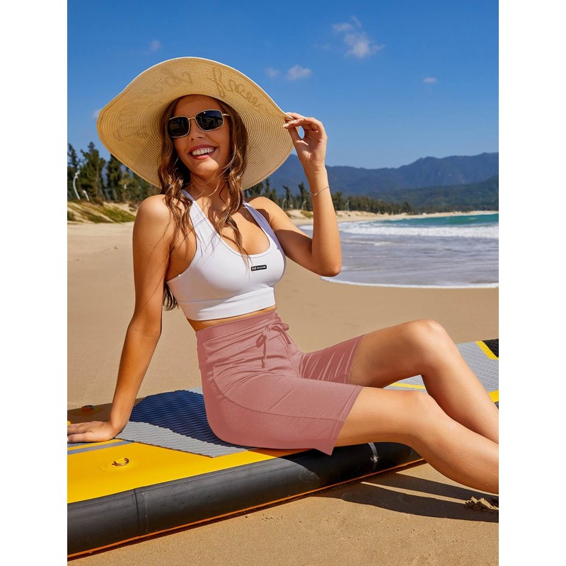 Ekouaer Women's Board Shorts High Waist Swim Shorts Beach Surf