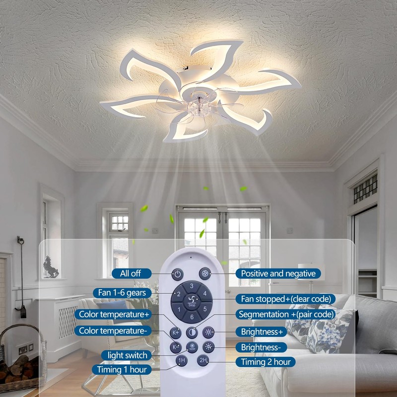 Dalouguan Modern Ceiling Fan with Lights Remote Control, 32" White
